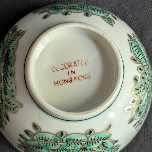 1 Green & Gold Fitzhugh Porcelain Bowl Dish Chinoiserie Preppy Grand Millennial - Picture 13 of 16